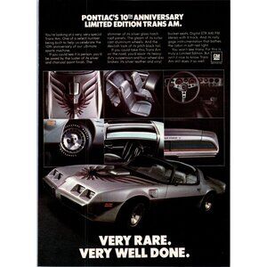 1979 Pontiac 10th Anniversary Trans Am Vintage Print Ad Phoenix Hood Wall Art